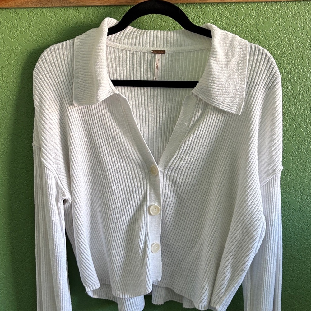 Free People White Ribbed Women's Sweater